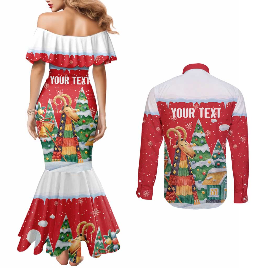 Romania Christmas Personalized Couples Matching Mermaid Dress and Long Sleeve Button Shirt Romanian Folklore Capra Goat - Wonder Print Shop