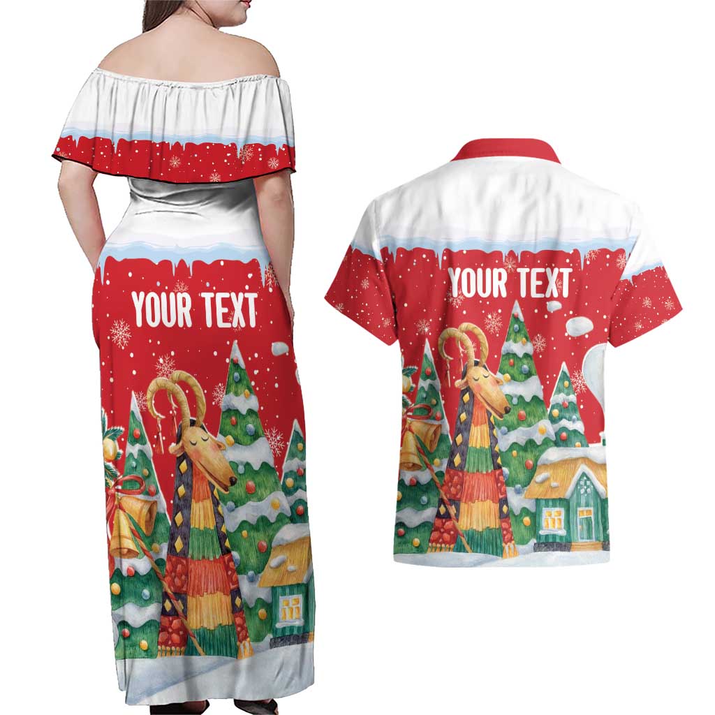 Romania Christmas Personalized Couples Matching Off Shoulder Maxi Dress and Hawaiian Shirt Romanian Folklore Capra Goat - Wonder Print Shop