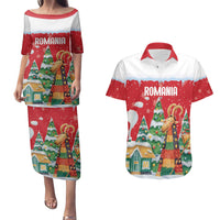 Romania Christmas Personalized Couples Matching Puletasi and Hawaiian Shirt Romanian Folklore Capra Goat - Wonder Print Shop
