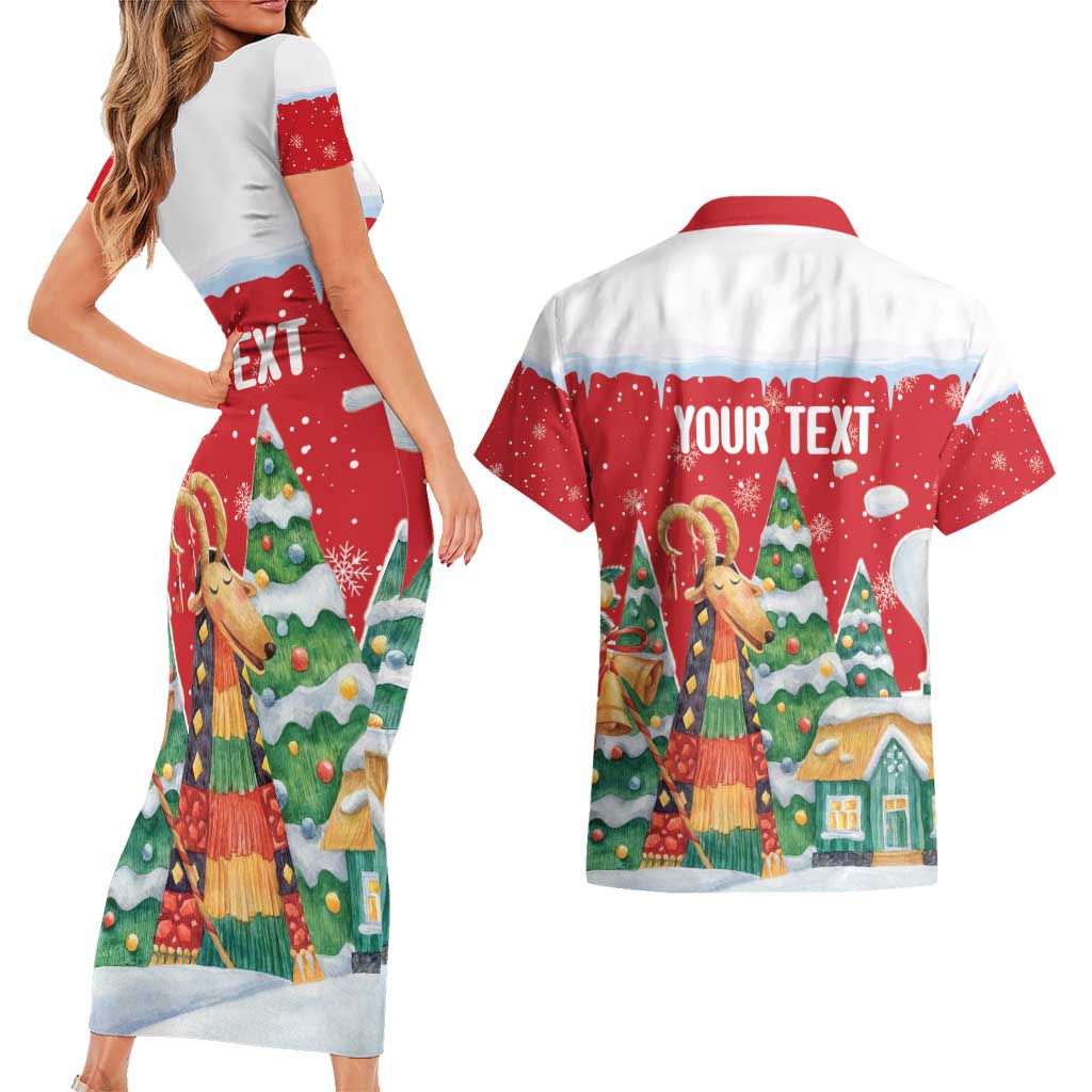 Romania Christmas Personalized Couples Matching Short Sleeve Bodycon Dress and Hawaiian Shirt Romanian Folklore Capra Goat - Wonder Print Shop