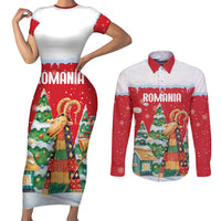 Romania Christmas Personalized Couples Matching Short Sleeve Bodycon Dress and Long Sleeve Button Shirt Romanian Folklore Capra Goat - Wonder Print Shop