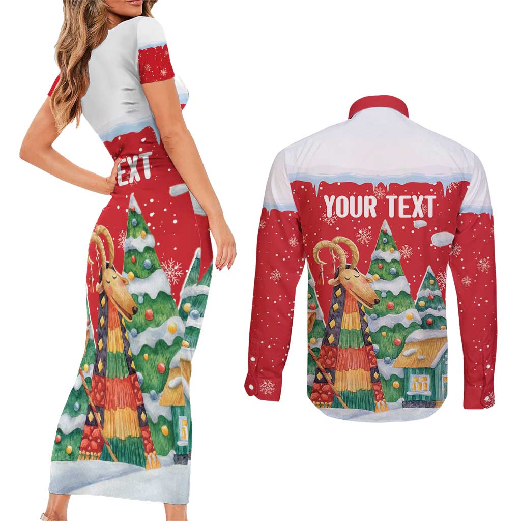 Romania Christmas Personalized Couples Matching Short Sleeve Bodycon Dress and Long Sleeve Button Shirt Romanian Folklore Capra Goat - Wonder Print Shop