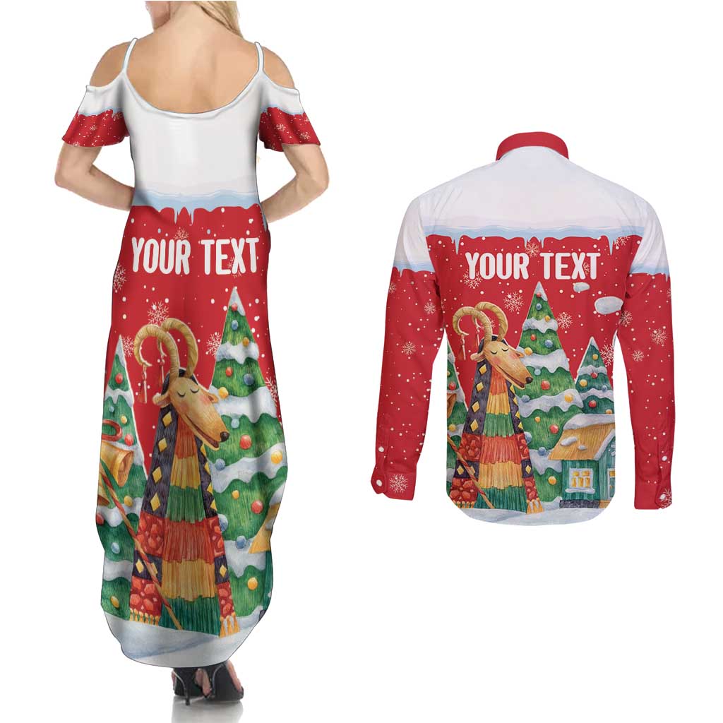 Romania Christmas Personalized Couples Matching Summer Maxi Dress and Long Sleeve Button Shirt Romanian Folklore Capra Goat - Wonder Print Shop