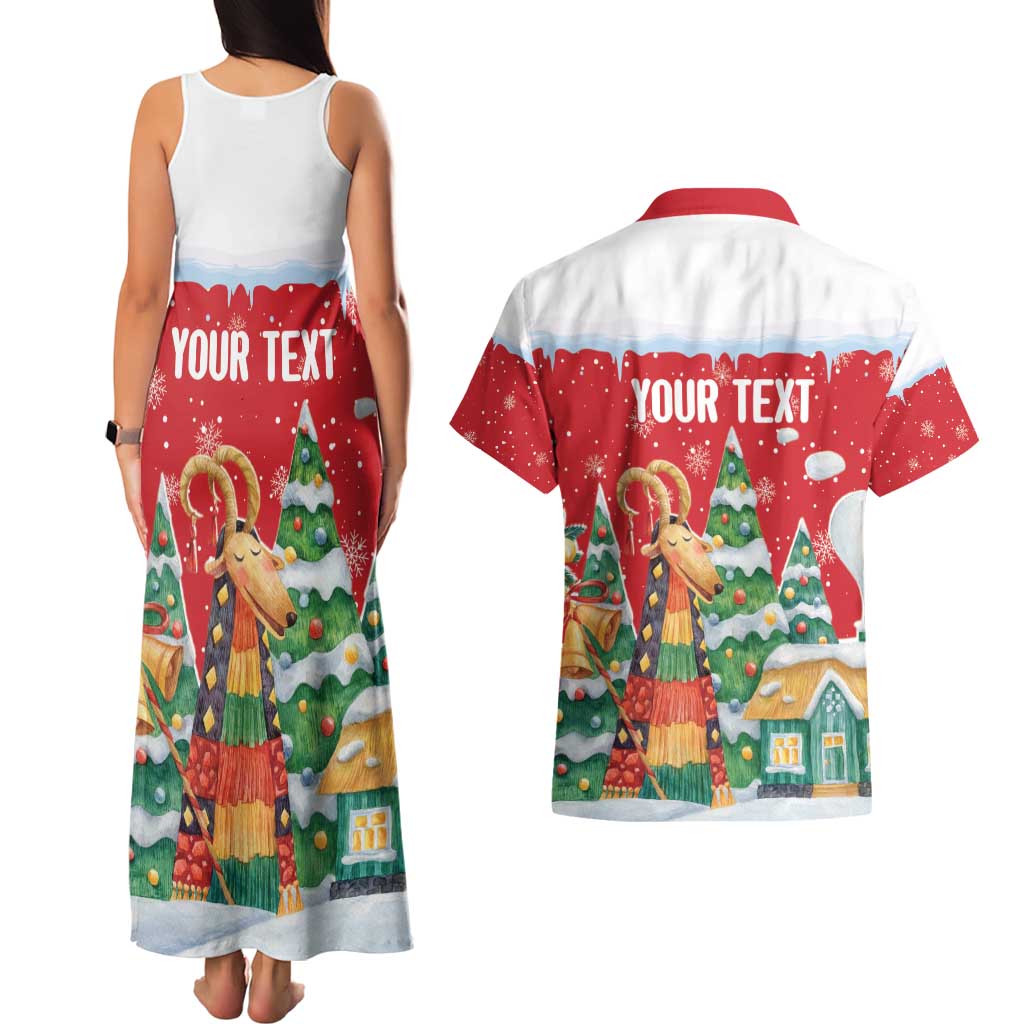 Romania Christmas Personalized Couples Matching Tank Maxi Dress and Hawaiian Shirt Romanian Folklore Capra Goat - Wonder Print Shop