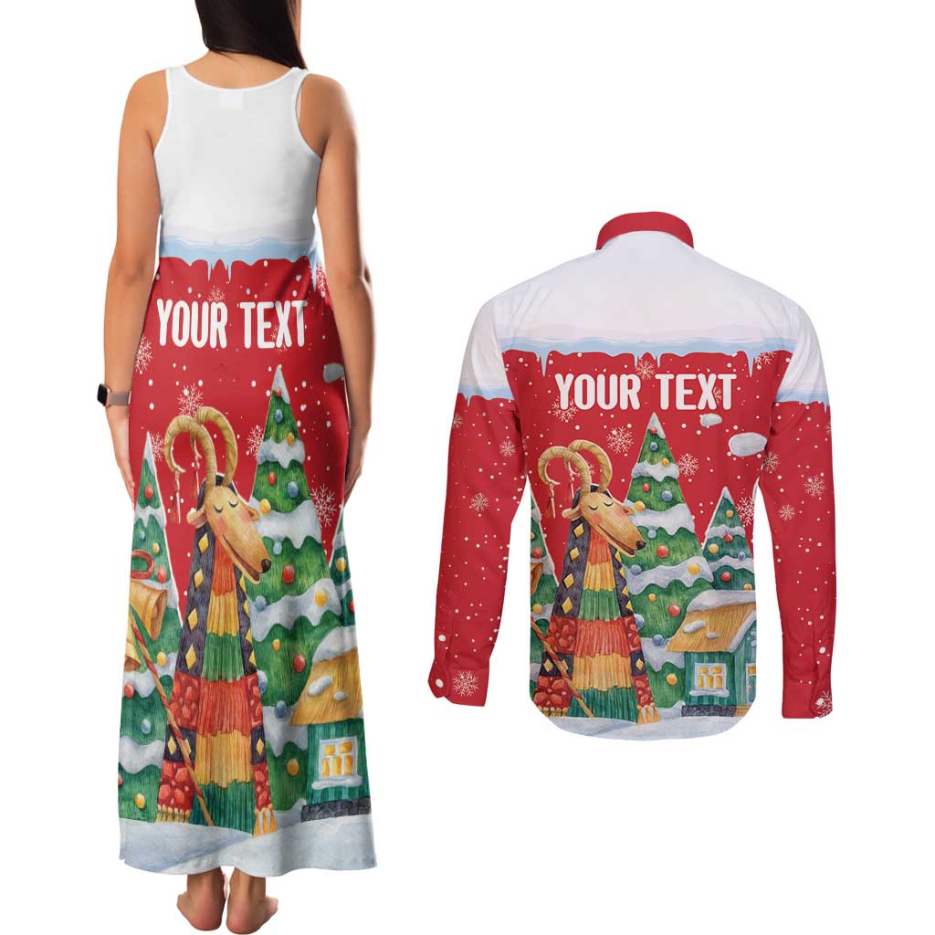 Romania Christmas Personalized Couples Matching Tank Maxi Dress and Long Sleeve Button Shirt Romanian Folklore Capra Goat - Wonder Print Shop
