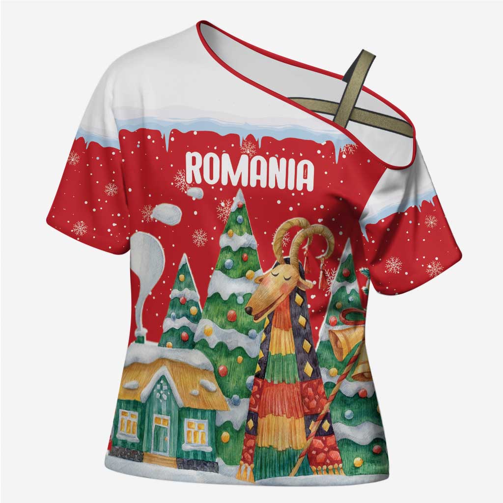 Romania Christmas Personalized Cross Shoulder Shirt Romanian Folklore Capra Goat - Wonder Print Shop