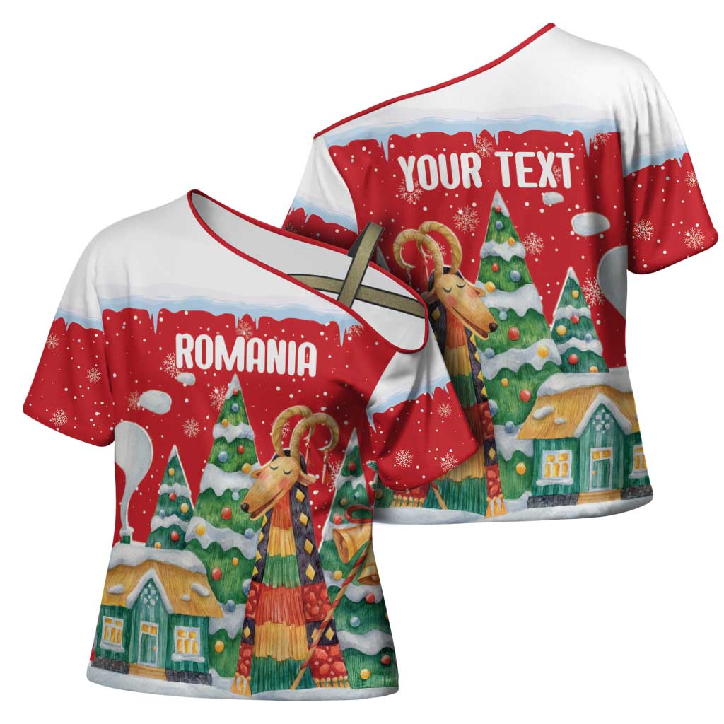 Romania Christmas Personalized Cross Shoulder Shirt Romanian Folklore Capra Goat - Wonder Print Shop