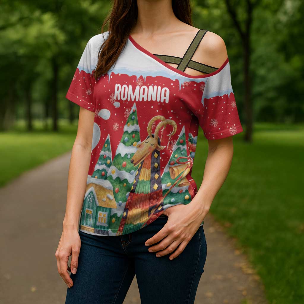 Romania Christmas Personalized Cross Shoulder Shirt Romanian Folklore Capra Goat - Wonder Print Shop
