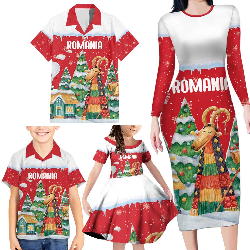 Romania Christmas Personalized Family Matching Long Sleeve Bodycon Dress and Hawaiian Shirt Romanian Folklore Capra Goat - Wonder Print Shop