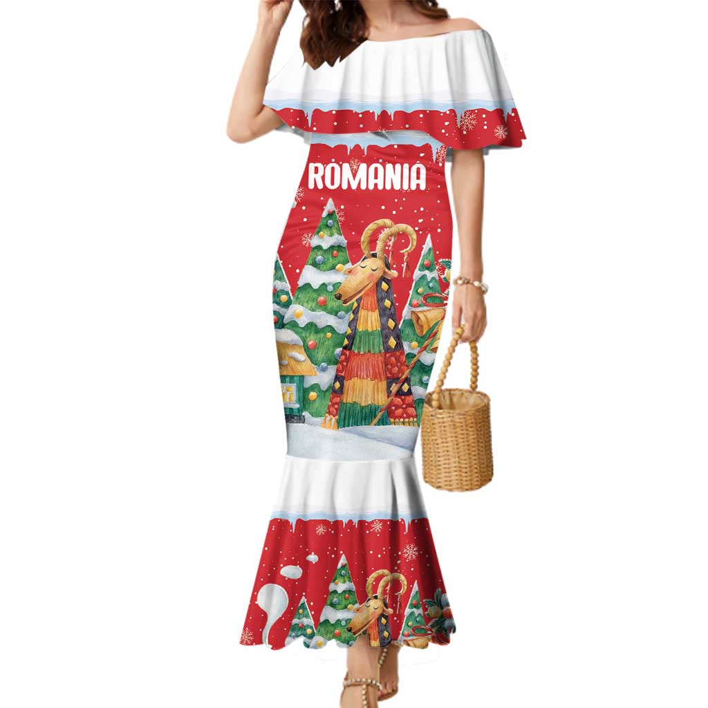 Romania Christmas Personalized Family Matching Mermaid Dress and Hawaiian Shirt Romanian Folklore Capra Goat - Wonder Print Shop
