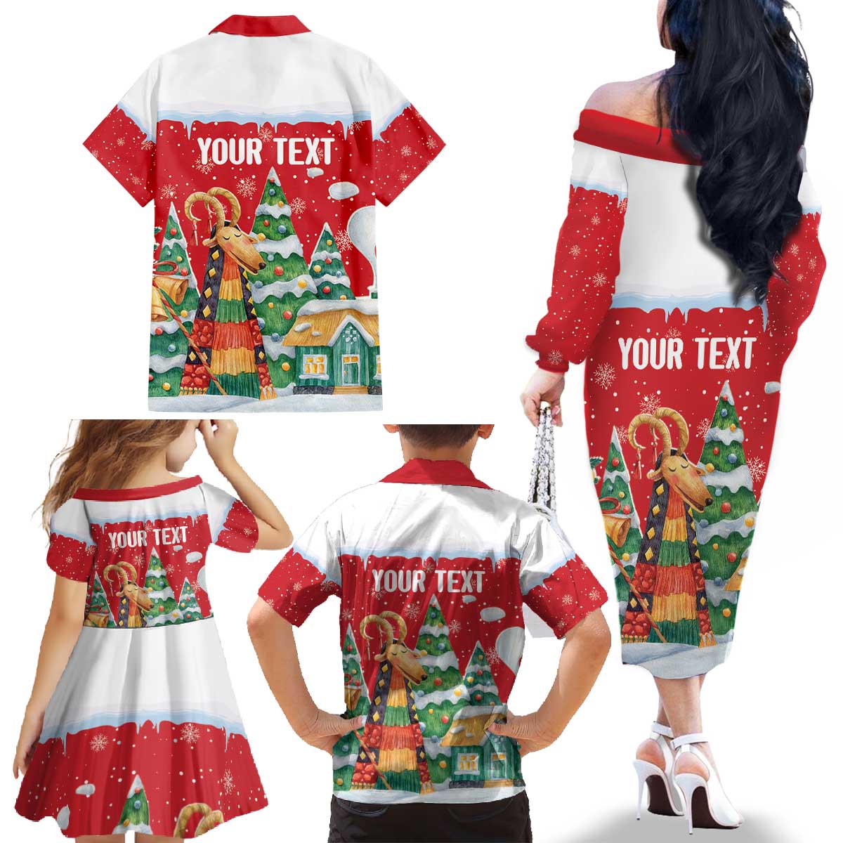 Romania Christmas Personalized Family Matching Off The Shoulder Long Sleeve Dress and Hawaiian Shirt Romanian Folklore Capra Goat - Wonder Print Shop