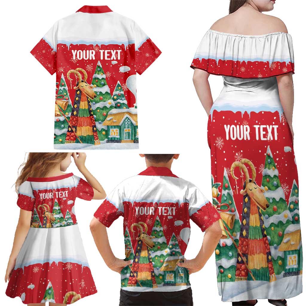 Romania Christmas Personalized Family Matching Off Shoulder Maxi Dress and Hawaiian Shirt Romanian Folklore Capra Goat - Wonder Print Shop