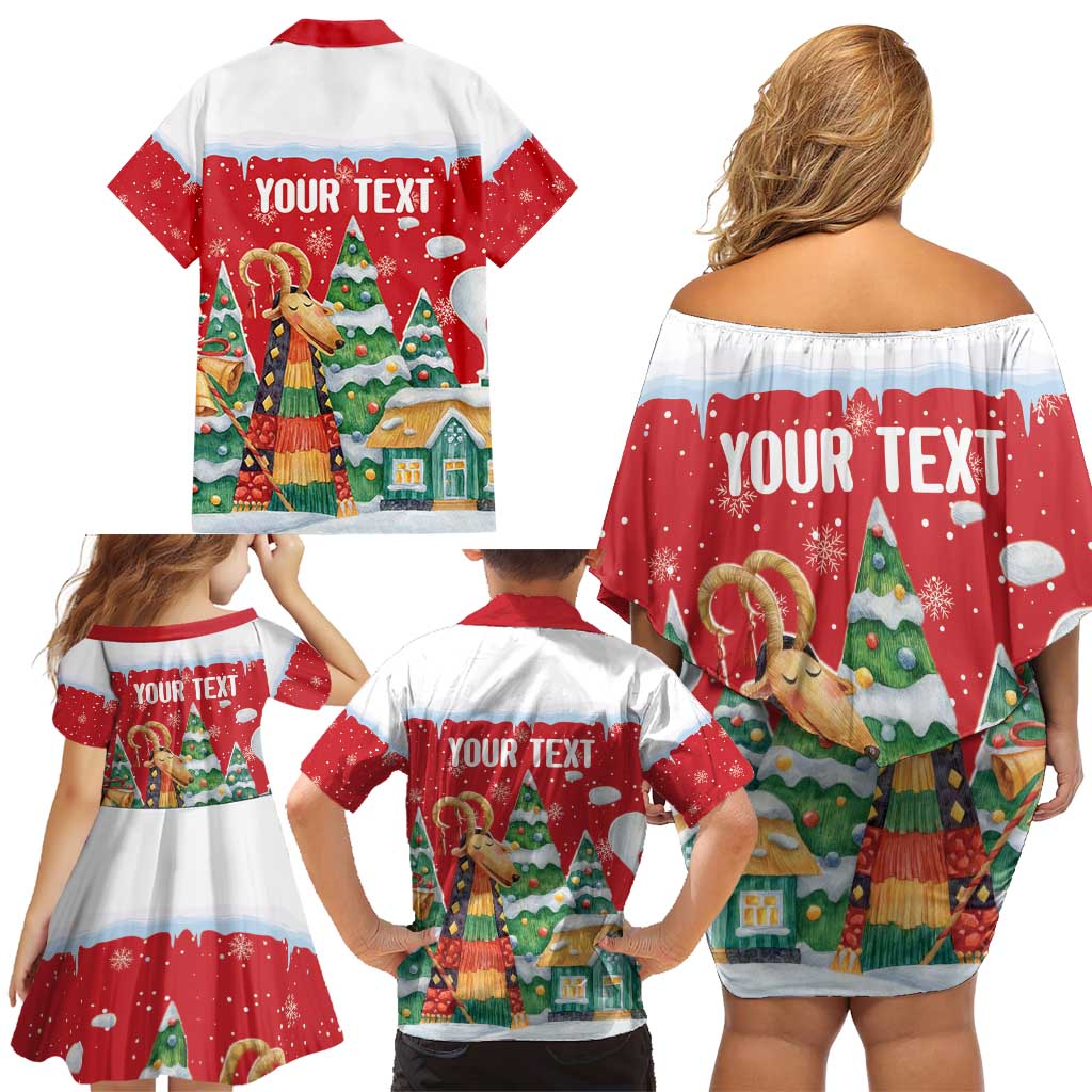 Romania Christmas Personalized Family Matching Off Shoulder Short Dress and Hawaiian Shirt Romanian Folklore Capra Goat - Wonder Print Shop