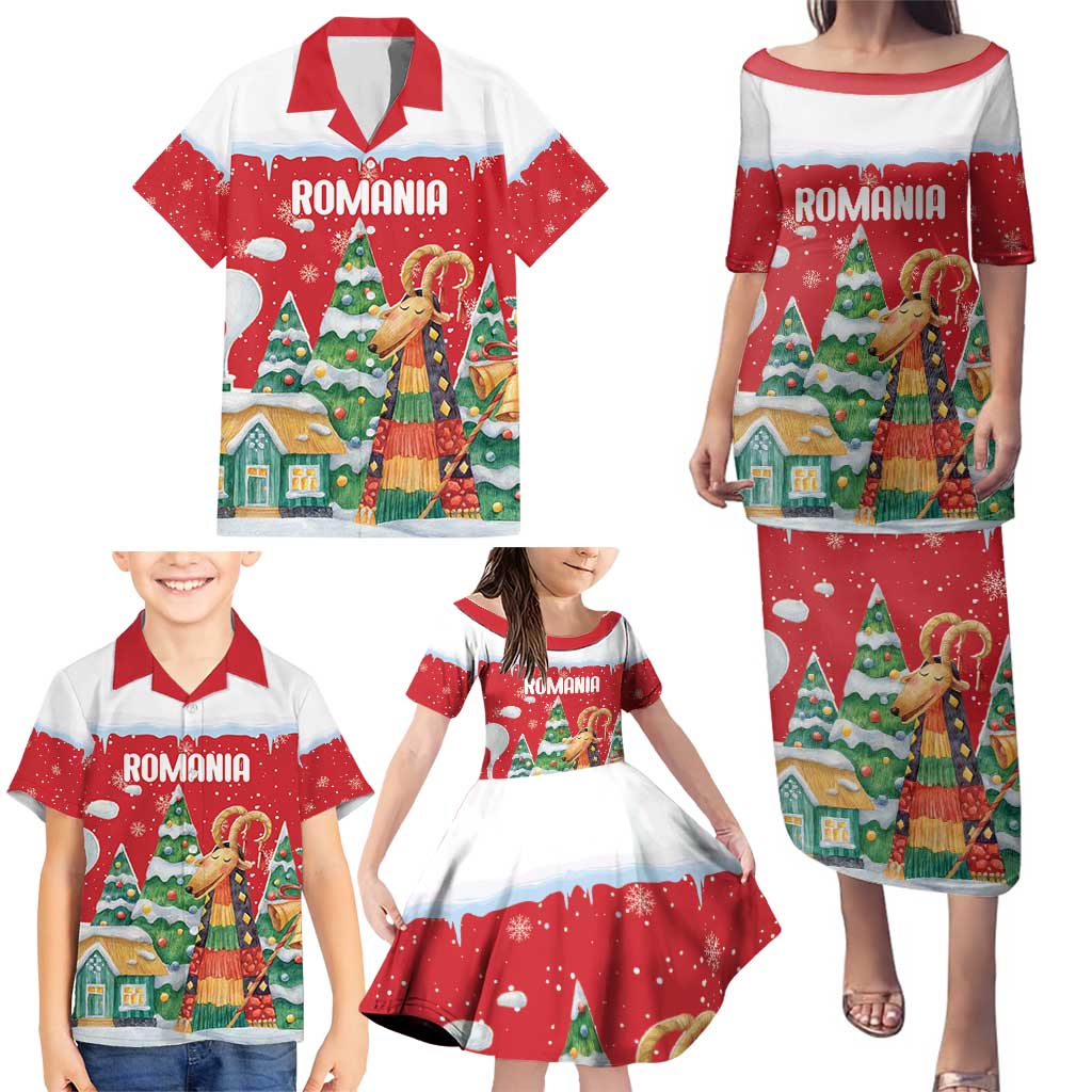 Romania Christmas Personalized Family Matching Puletasi and Hawaiian Shirt Romanian Folklore Capra Goat - Wonder Print Shop