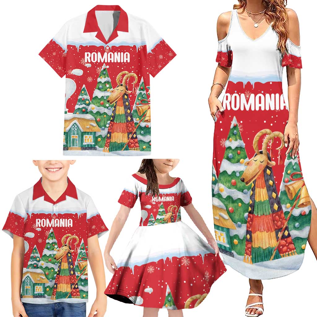 Romania Christmas Personalized Family Matching Summer Maxi Dress and Hawaiian Shirt Romanian Folklore Capra Goat - Wonder Print Shop