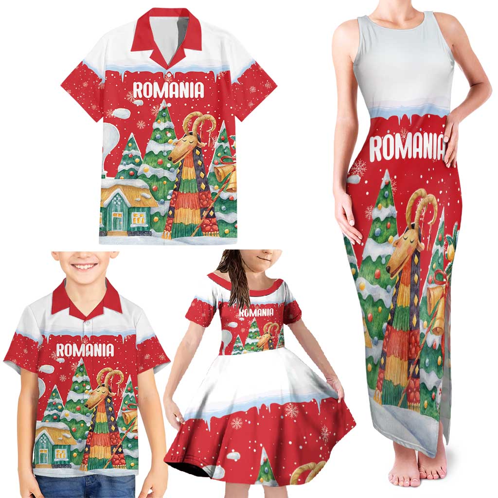 Romania Christmas Personalized Family Matching Tank Maxi Dress and Hawaiian Shirt Romanian Folklore Capra Goat - Wonder Print Shop
