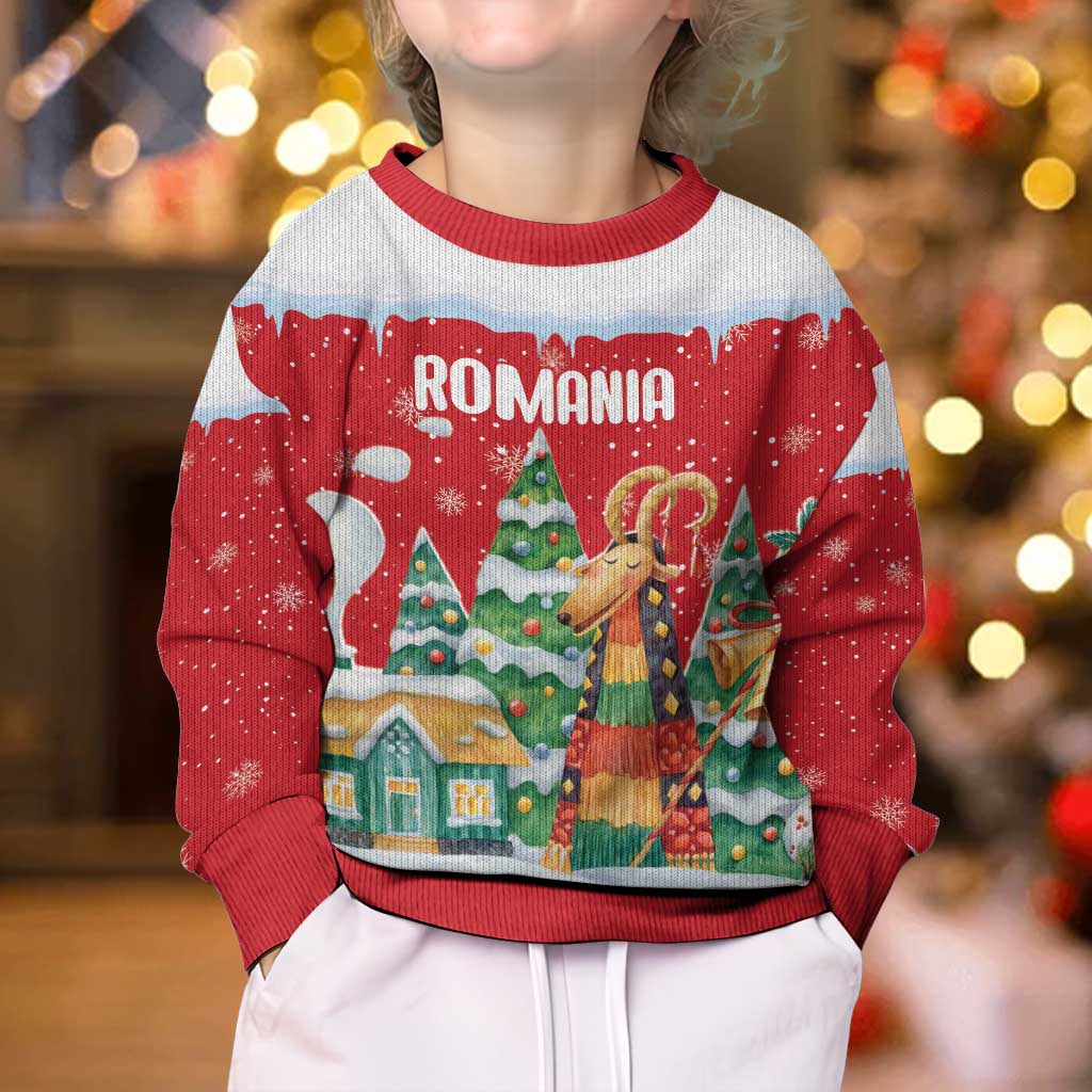 Romania Christmas Personalized Kid Ugly Christmas Sweater Romanian Folklore Capra Goat - Wonder Print Shop