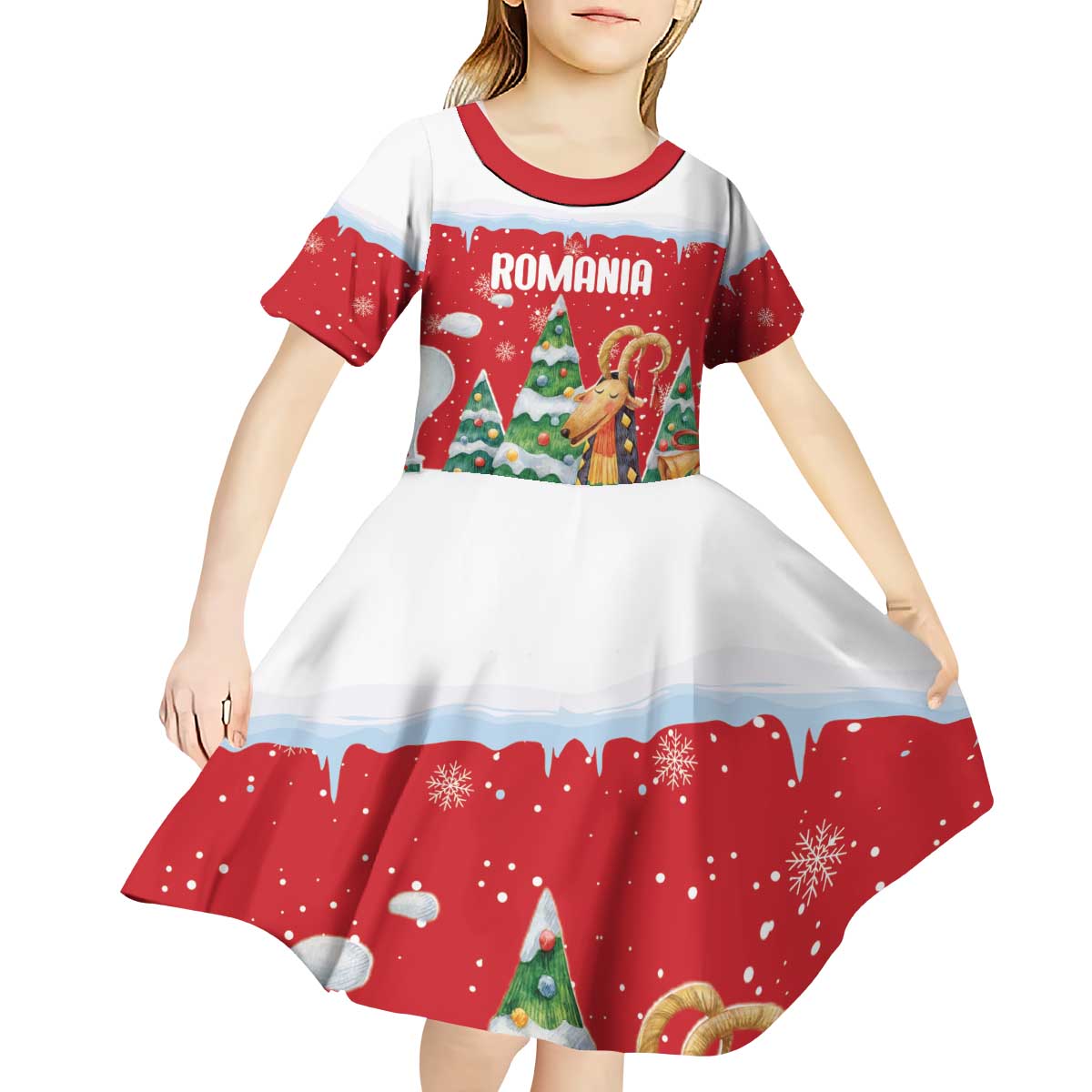 Romania Christmas Personalized Kid Short Sleeve Dress Romanian Folklore Capra Goat - Wonder Print Shop