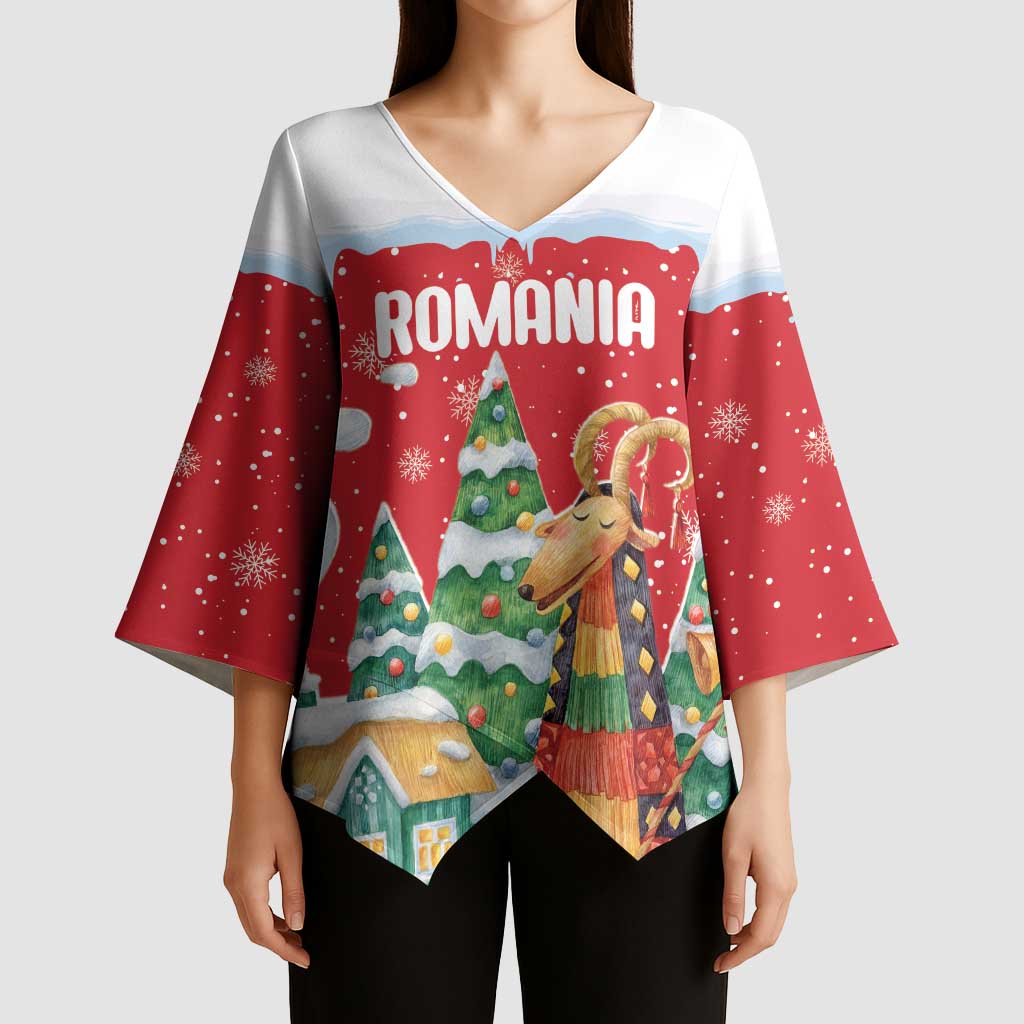 Romania Christmas Personalized Kimono Sleeve Blouse Romanian Folklore Capra Goat - Wonder Print Shop