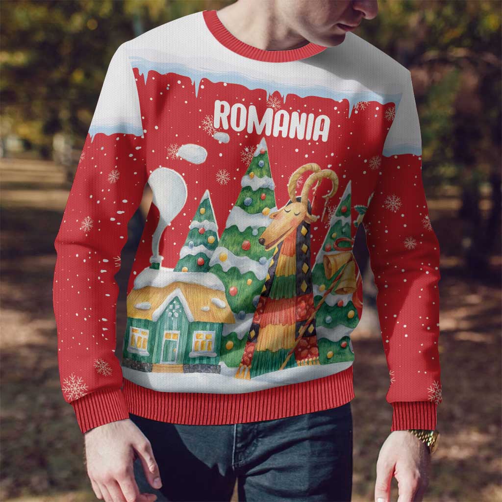 Romania Christmas Personalized Ugly Christmas Sweater Romanian Folklore Capra Goat - Wonder Print Shop