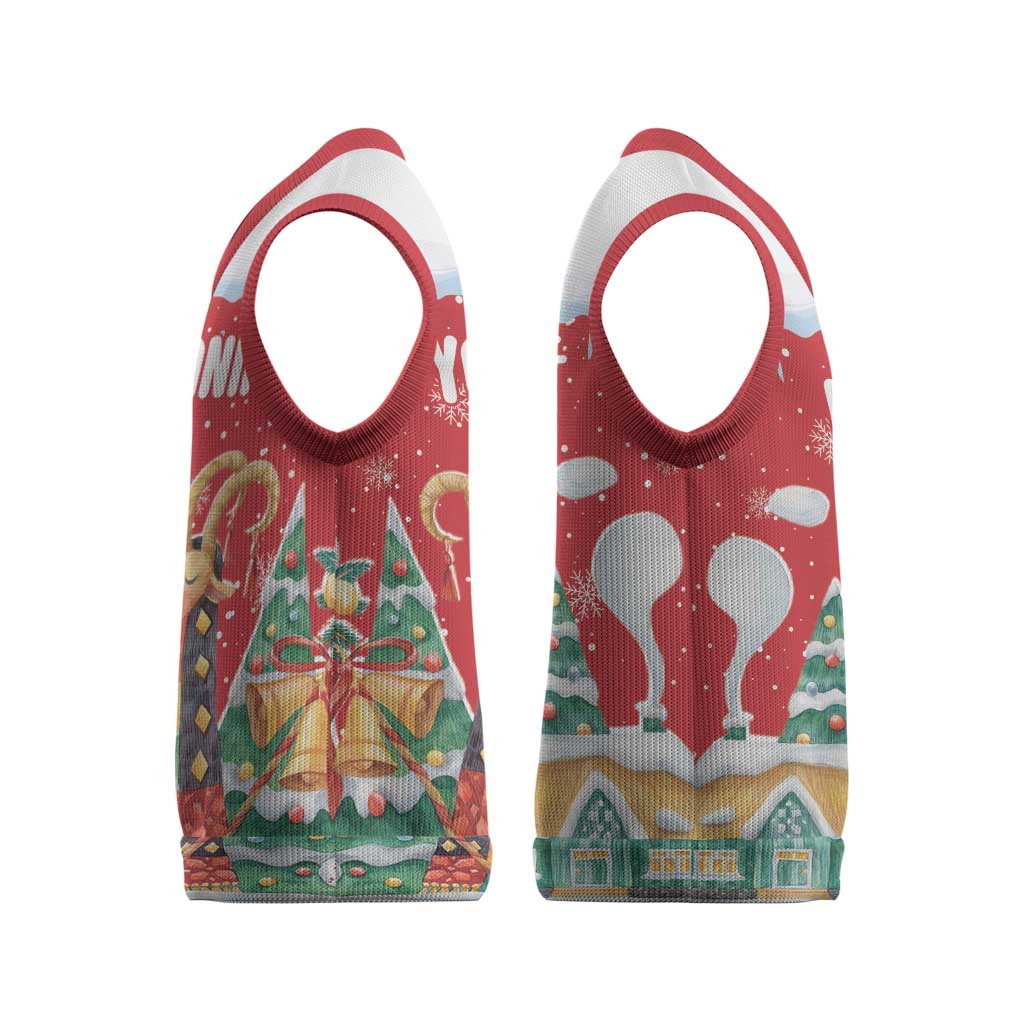 Romania Christmas Personalized Christmas Knitted V-Neck Vest Romanian Folklore Capra Goat - Wonder Print Shop