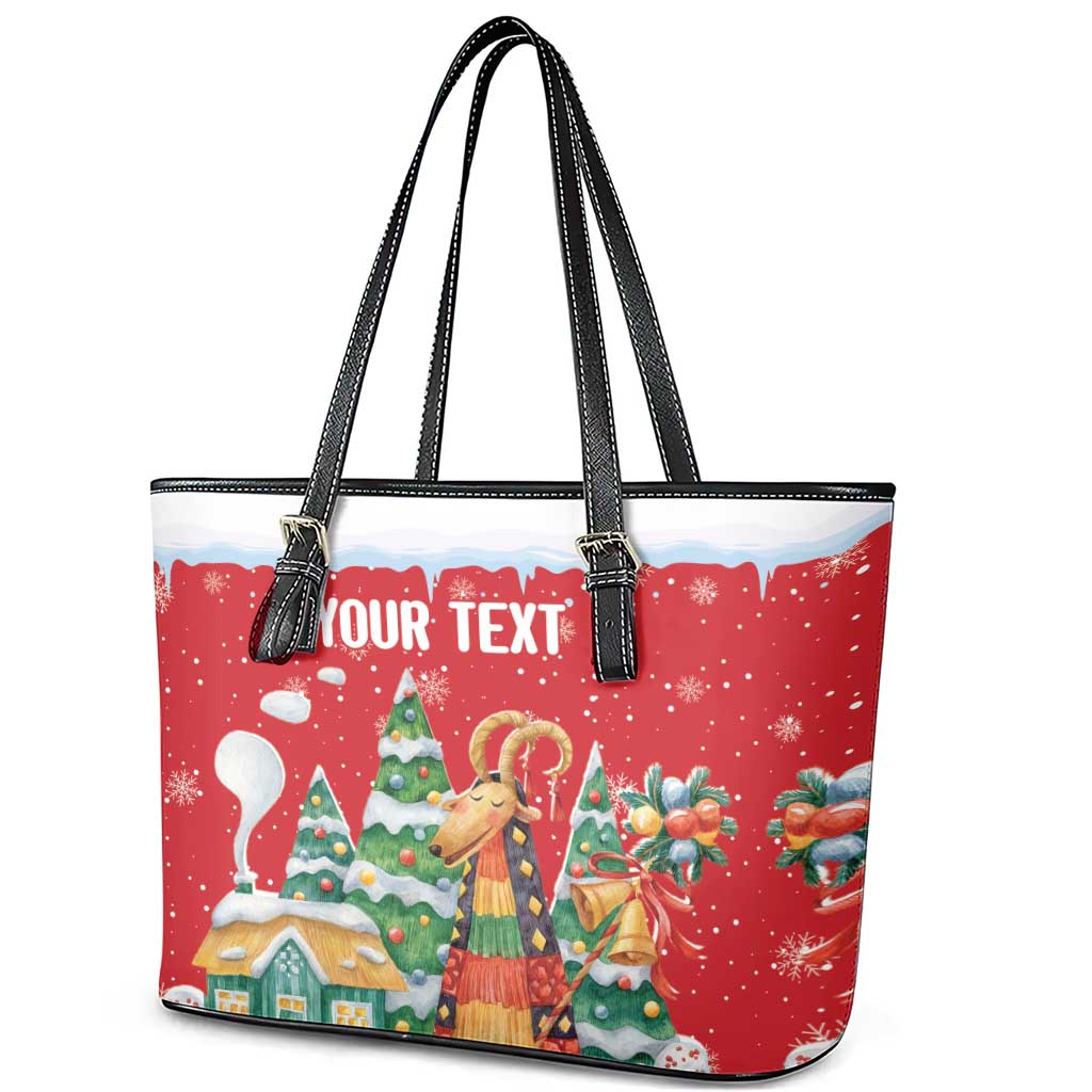 Romania Christmas Personalized Leather Tote Bag Romanian Folklore Capra Goat - Wonder Print Shop