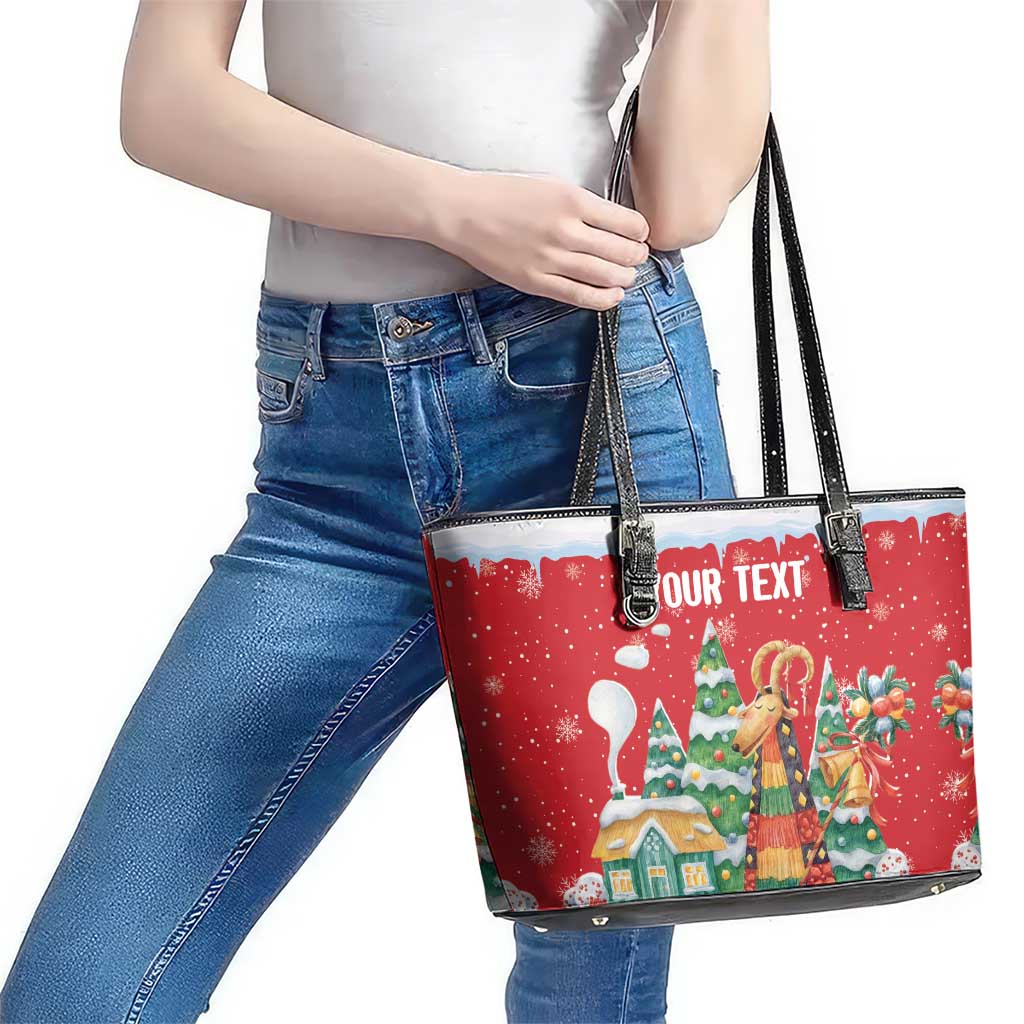 Romania Christmas Personalized Leather Tote Bag Romanian Folklore Capra Goat - Wonder Print Shop