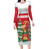 Romania Christmas Personalized Long Sleeve Bodycon Dress Romanian Folklore Capra Goat - Wonder Print Shop