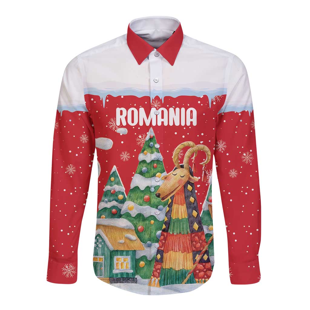 Romania Christmas Personalized Long Sleeve Button Shirt Romanian Folklore Capra Goat - Wonder Print Shop