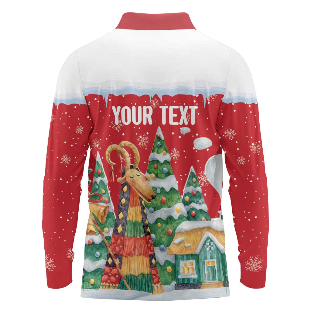 Romania Christmas Personalized Long Sleeve Polo Shirt Romanian Folklore Capra Goat - Wonder Print Shop
