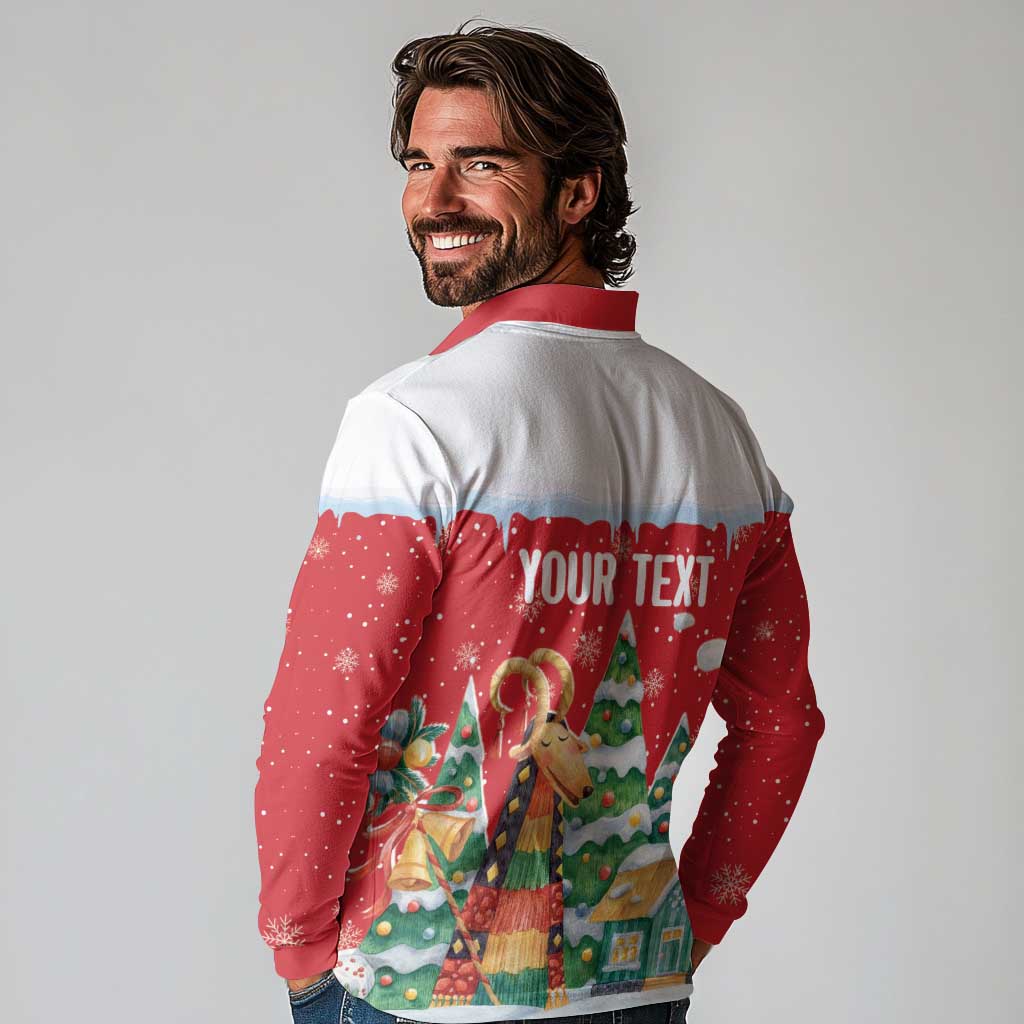 Romania Christmas Personalized Long Sleeve Polo Shirt Romanian Folklore Capra Goat - Wonder Print Shop