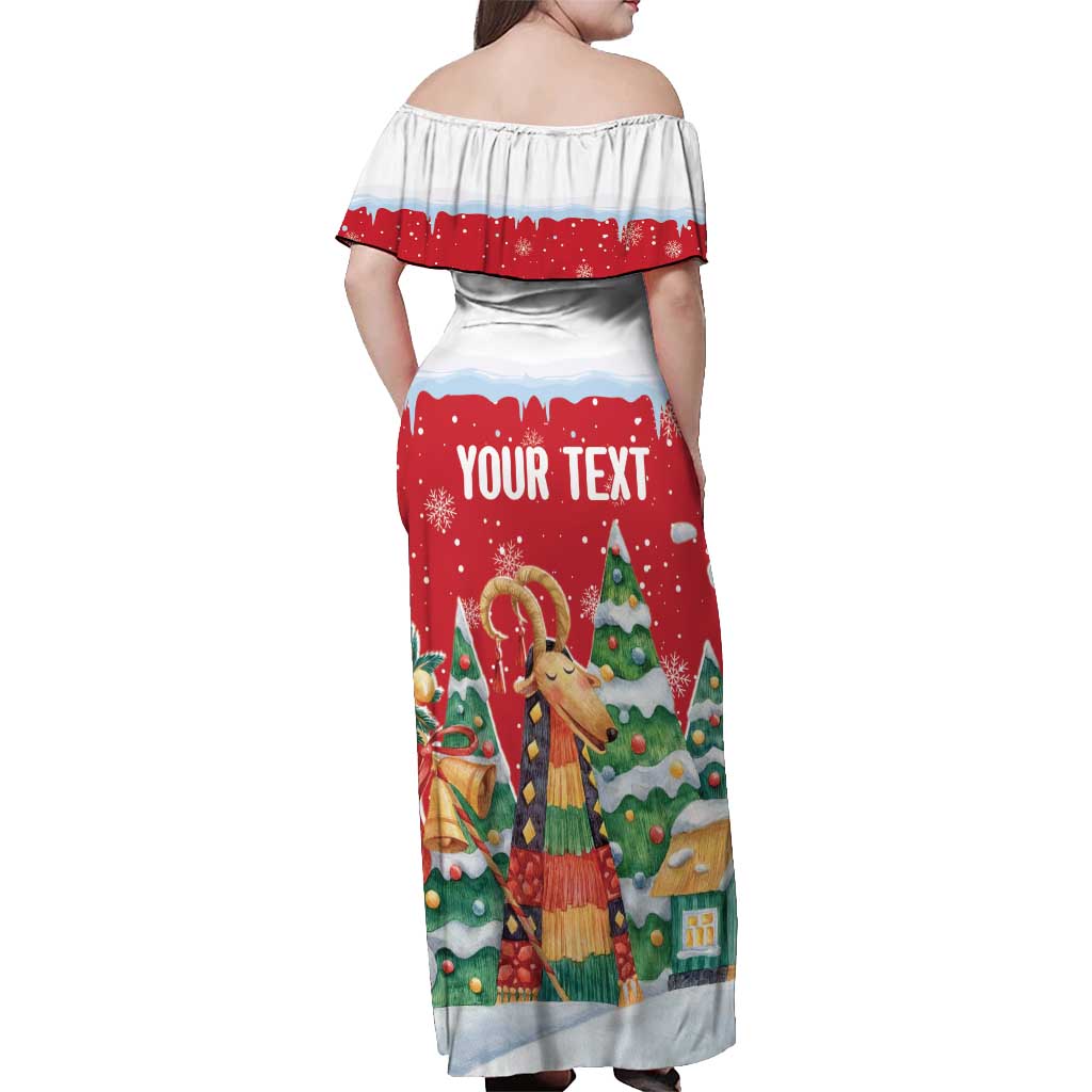 Romania Christmas Personalized Off Shoulder Maxi Dress Romanian Folklore Capra Goat - Wonder Print Shop