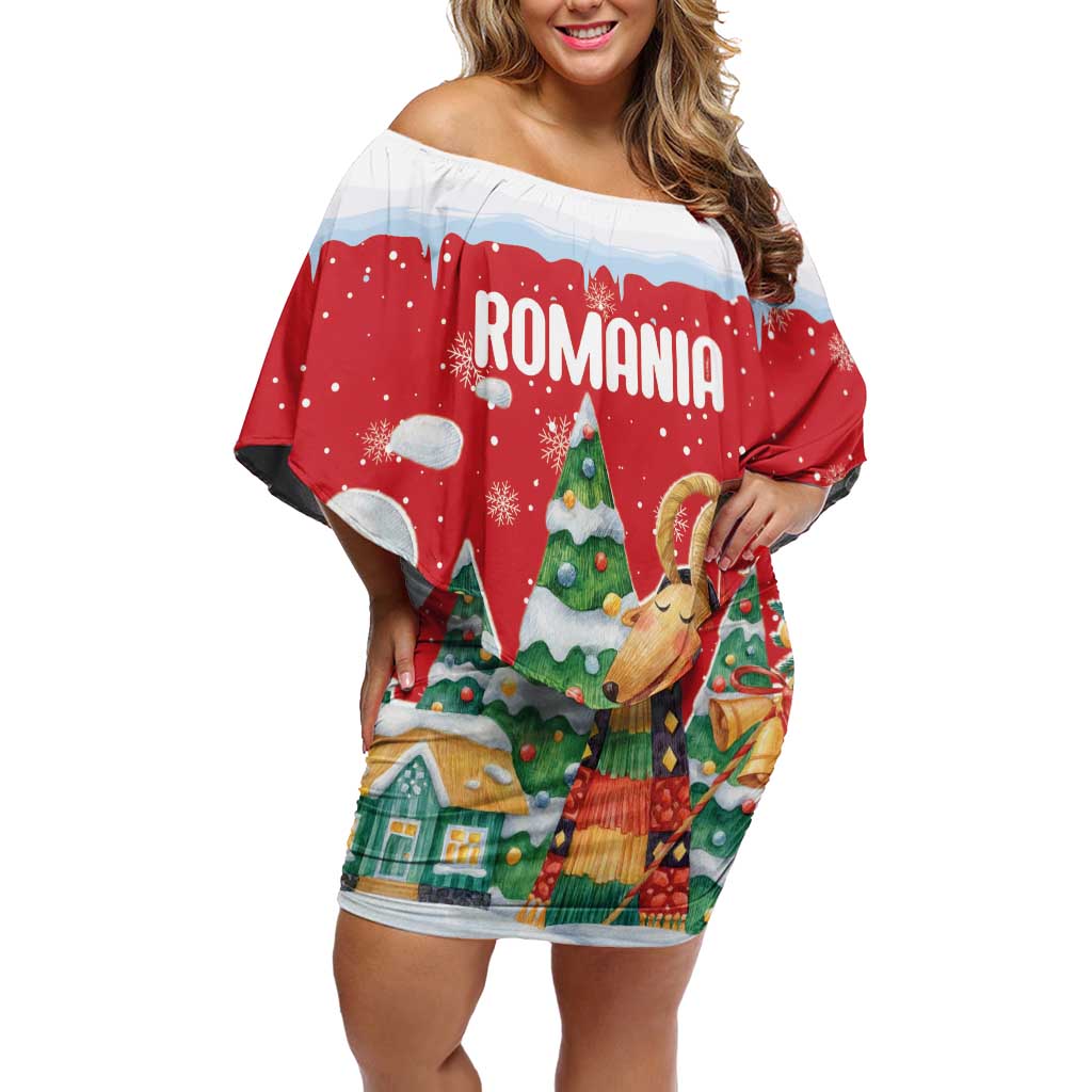 Romania Christmas Personalized Off Shoulder Short Dress Romanian Folklore Capra Goat - Wonder Print Shop
