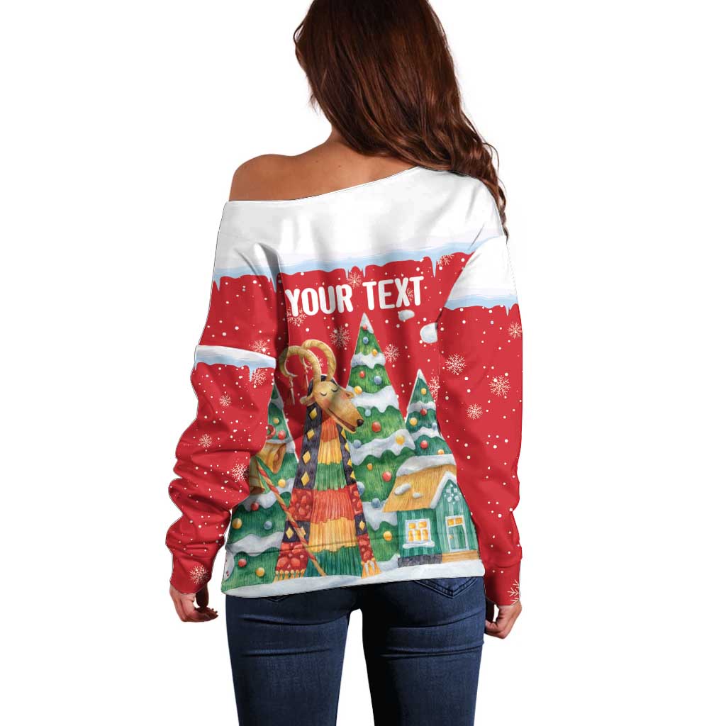 Romania Christmas Personalized Off Shoulder Sweater Romanian Folklore Capra Goat - Wonder Print Shop