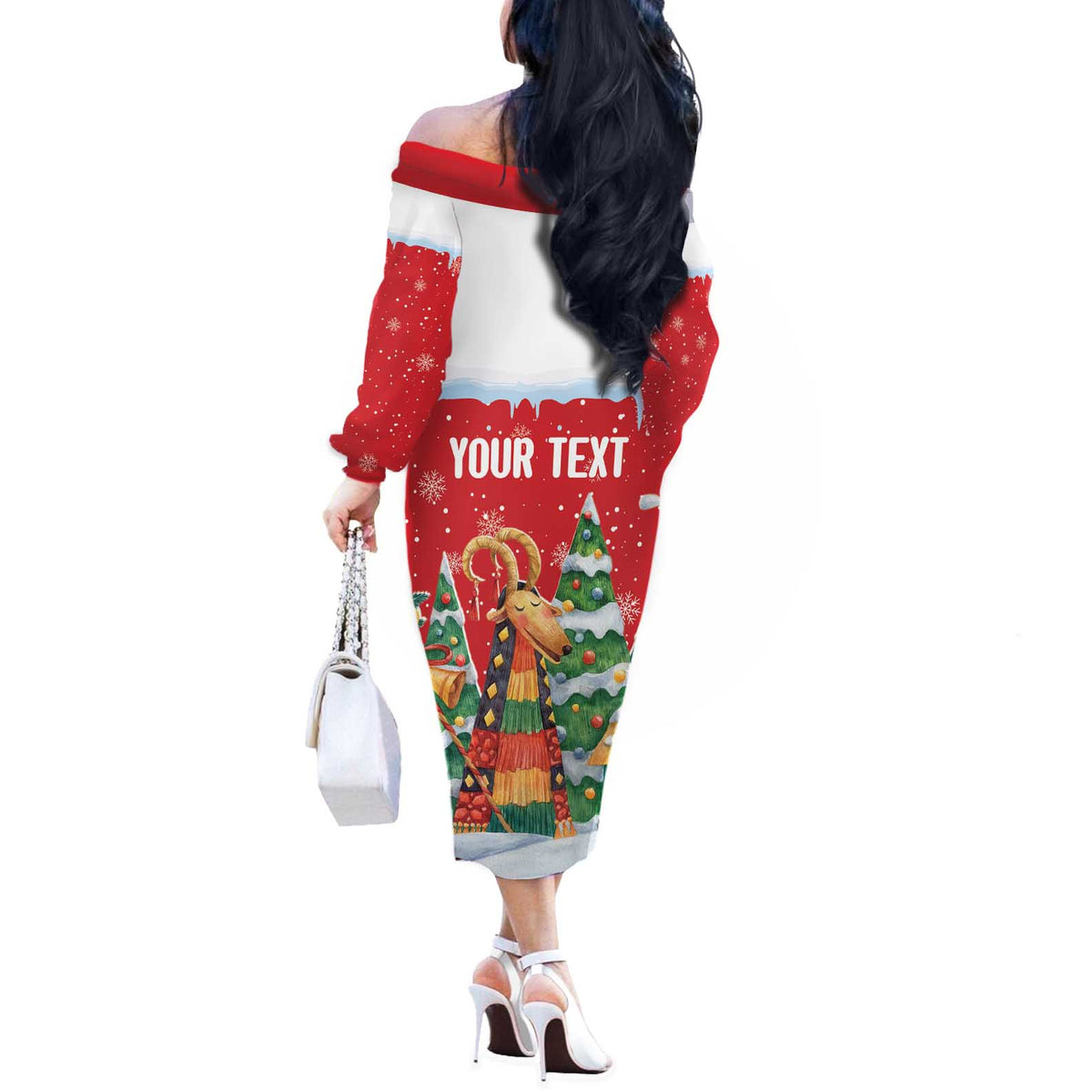Romania Christmas Personalized Off The Shoulder Long Sleeve Dress Romanian Folklore Capra Goat - Wonder Print Shop