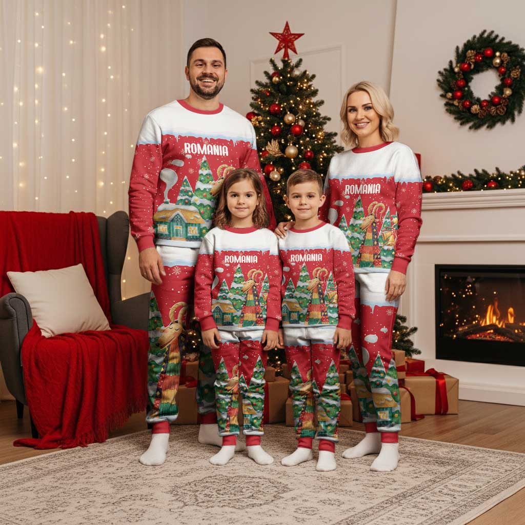 Romania Christmas Personalized Christmas Pajama Set Romanian Folklore Capra Goat - Wonder Print Shop