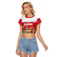 Romania Christmas Personalized Raglan Cropped T Shirt Romanian Folklore Capra Goat - Wonder Print Shop