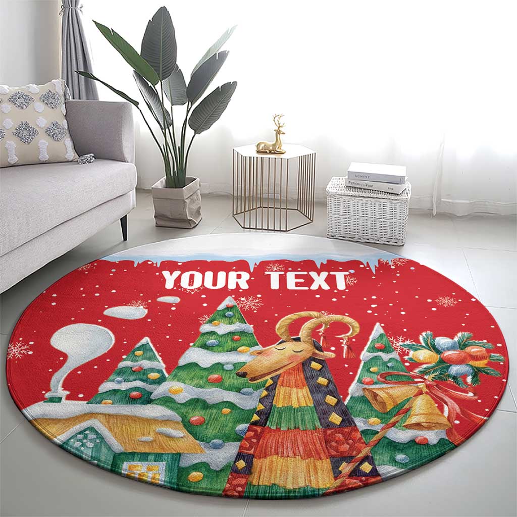 Romania Christmas Personalized Round Carpet Romanian Folklore Capra Goat - Wonder Print Shop