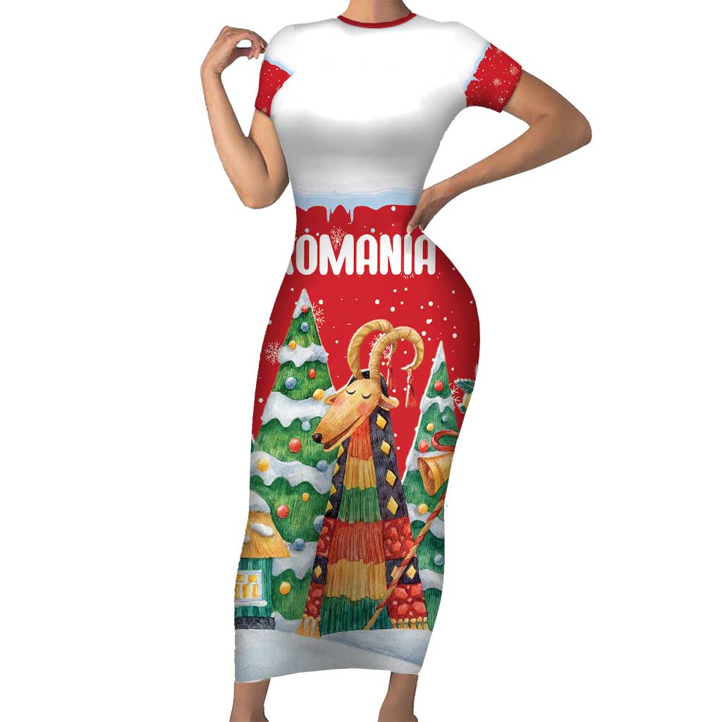 Romania Christmas Personalized Short Sleeve Bodycon Dress Romanian Folklore Capra Goat - Wonder Print Shop