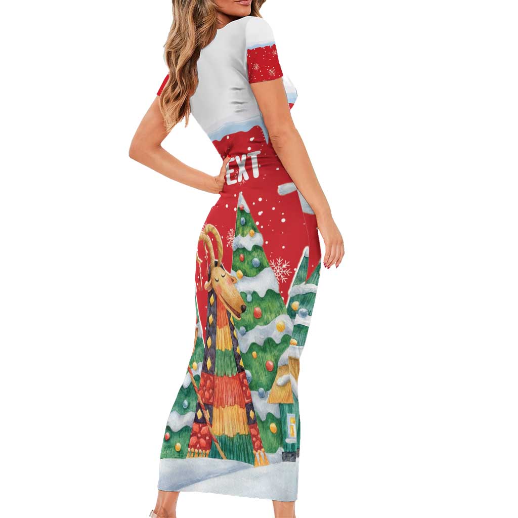 Romania Christmas Personalized Short Sleeve Bodycon Dress Romanian Folklore Capra Goat - Wonder Print Shop