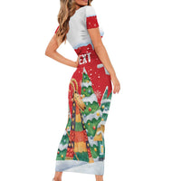 Romania Christmas Personalized Short Sleeve Bodycon Dress Romanian Folklore Capra Goat - Wonder Print Shop