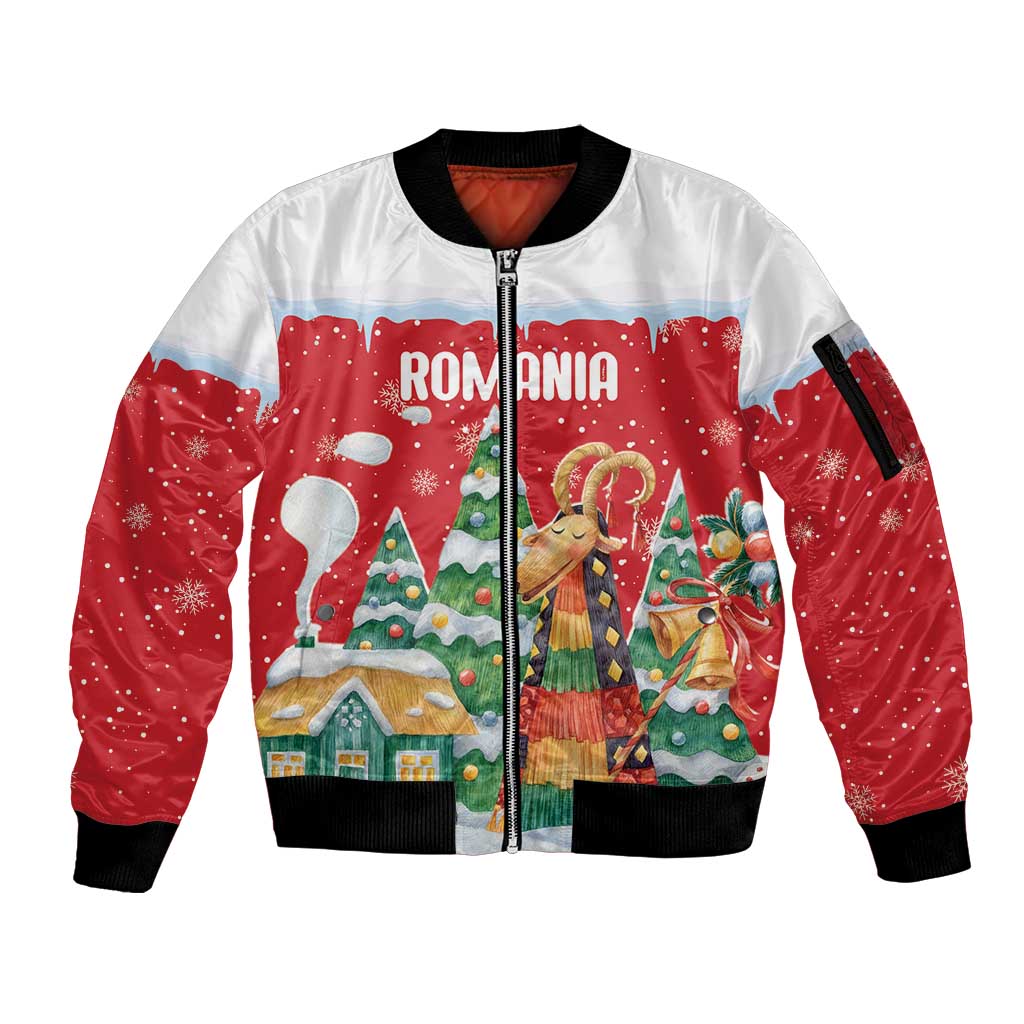Romania Christmas Personalized Sleeve Zip Bomber Jacket Romanian Folklore Capra Goat - Wonder Print Shop