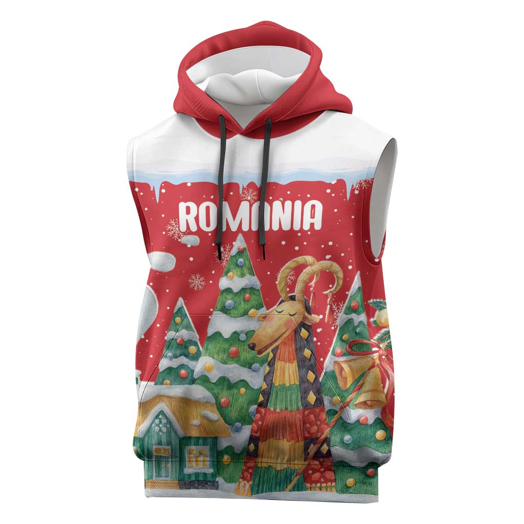 Romania Christmas Personalized Sleeveless Hoodie Romanian Folklore Capra Goat - Wonder Print Shop