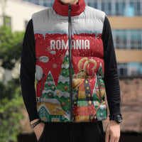 Romania Christmas Personalized Sleeveless Puffer Jacket Romanian Folklore Capra Goat - Wonder Print Shop