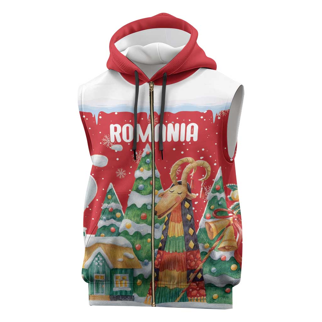 Romania Christmas Personalized Sleeveless Zip Hoodie Romanian Folklore Capra Goat - Wonder Print Shop