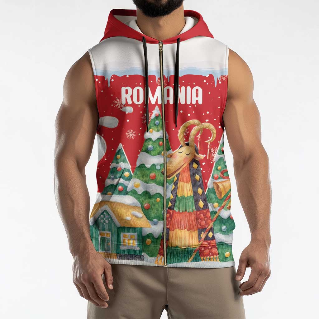 Romania Christmas Personalized Sleeveless Zip Hoodie Romanian Folklore Capra Goat - Wonder Print Shop