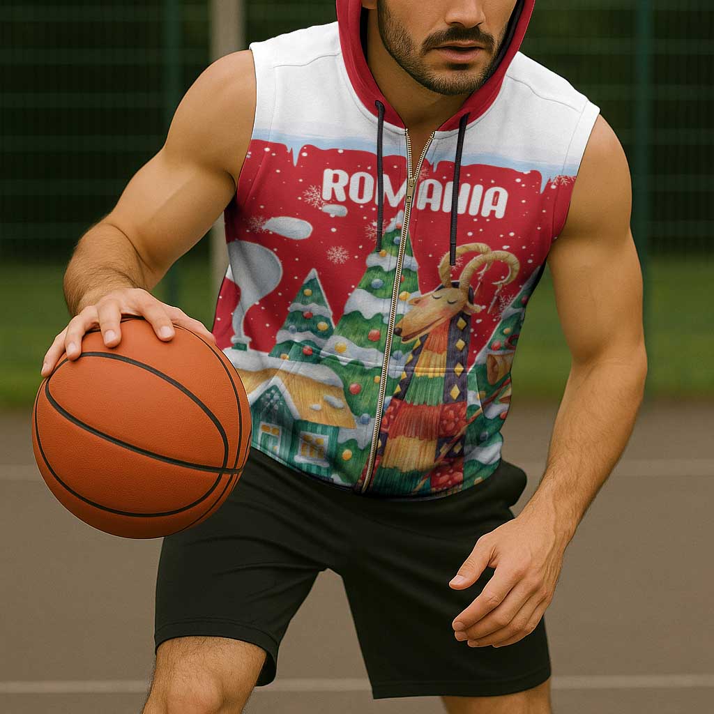 Romania Christmas Personalized Sleeveless Zip Hoodie Romanian Folklore Capra Goat - Wonder Print Shop