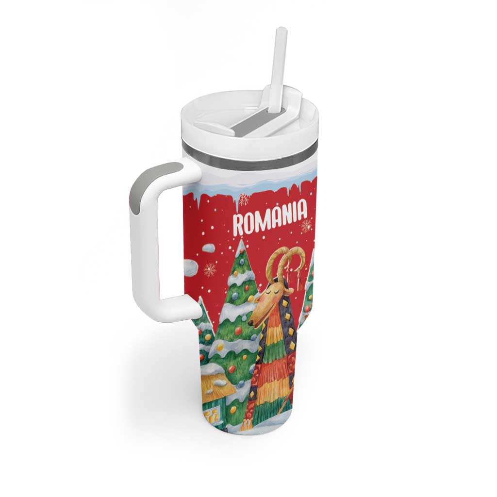 Romania Christmas Personalized Tumbler With Handle Romanian Folklore Capra Goat - Wonder Print Shop