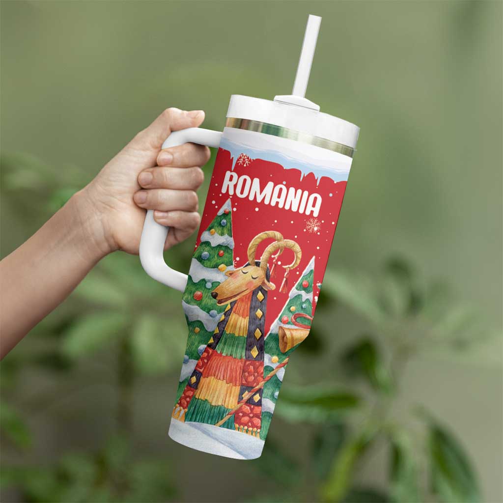 Romania Christmas Personalized Tumbler With Handle Romanian Folklore Capra Goat - Wonder Print Shop