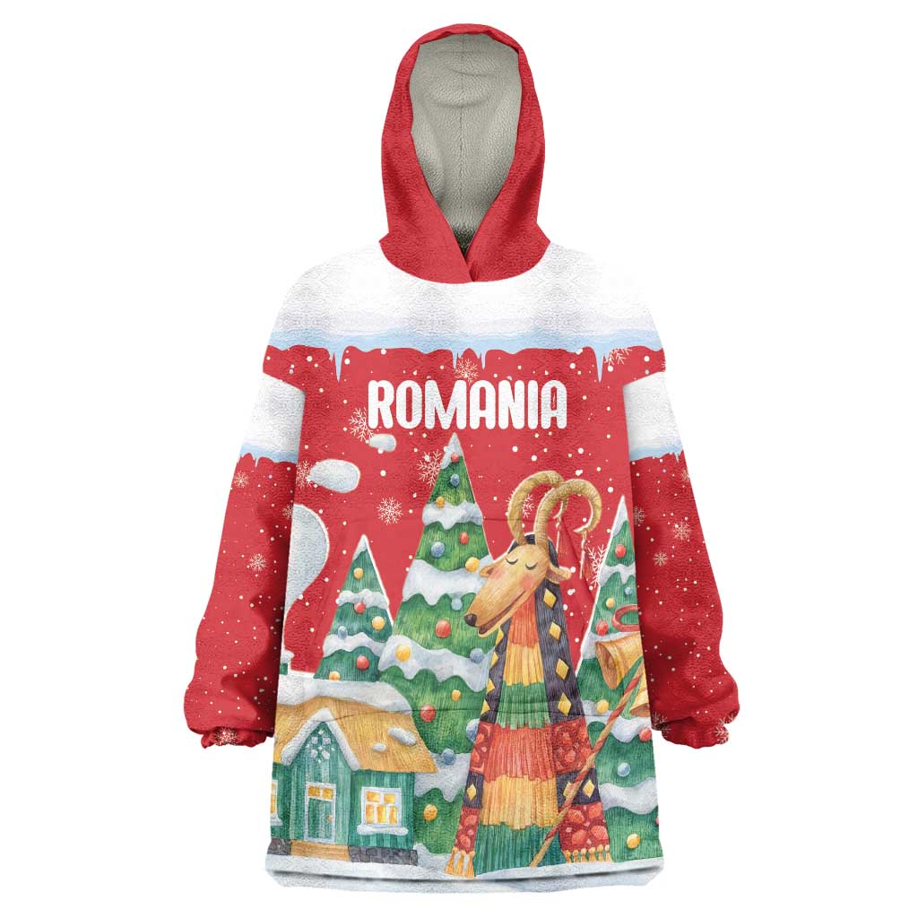 Romania Christmas Personalized Wearable Blanket Hoodie Romanian Folklore Capra Goat - Wonder Print Shop